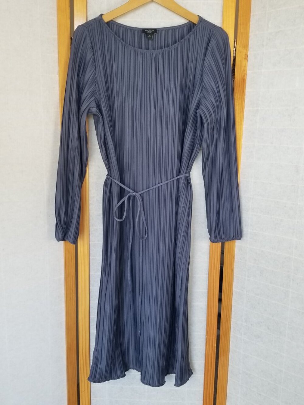 Ann Taylor Petite Amethyst Crepe Plisse Balloon Sleeve Belted Midi Dress MP NWT